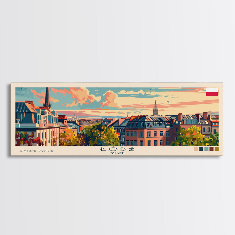 ÅÃ³dÅº Poland Art, City Art, Framed Canvas Print or Metal Wall Art, Europe Travel Poster, Panoramic Wall Art, Extra Wide Wall Art