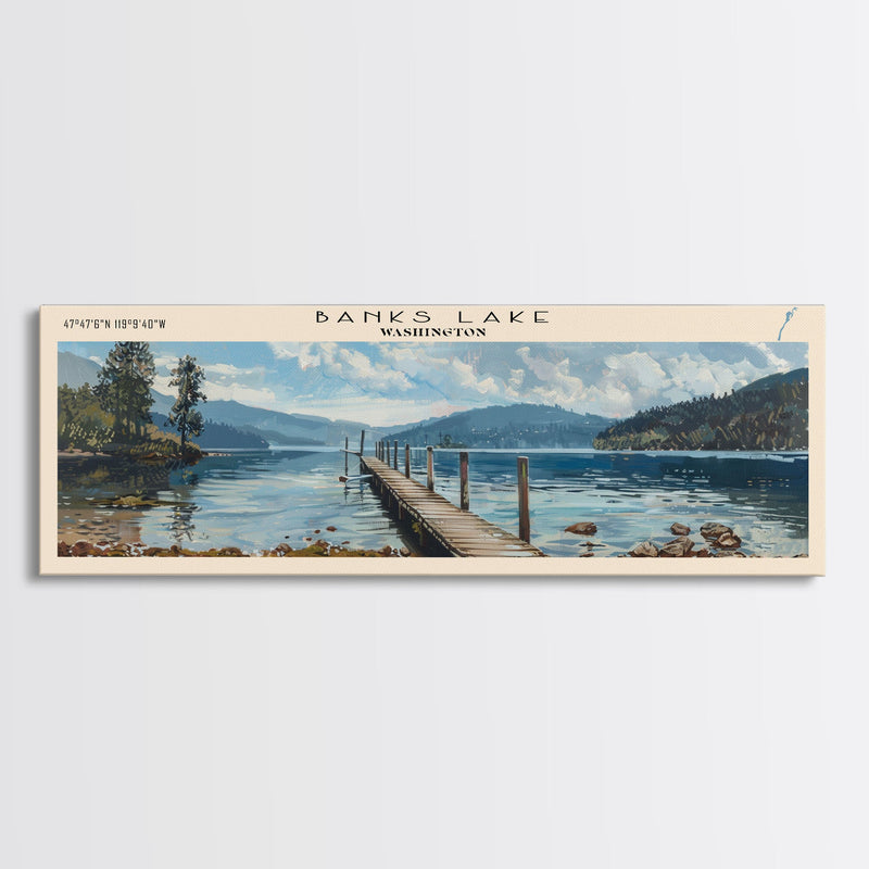 Banks Lake Washington Panoramic Framed Canvas Print, Lake House Decor, Rustic Art, Travel Poster, Scenic View, Home Decoration