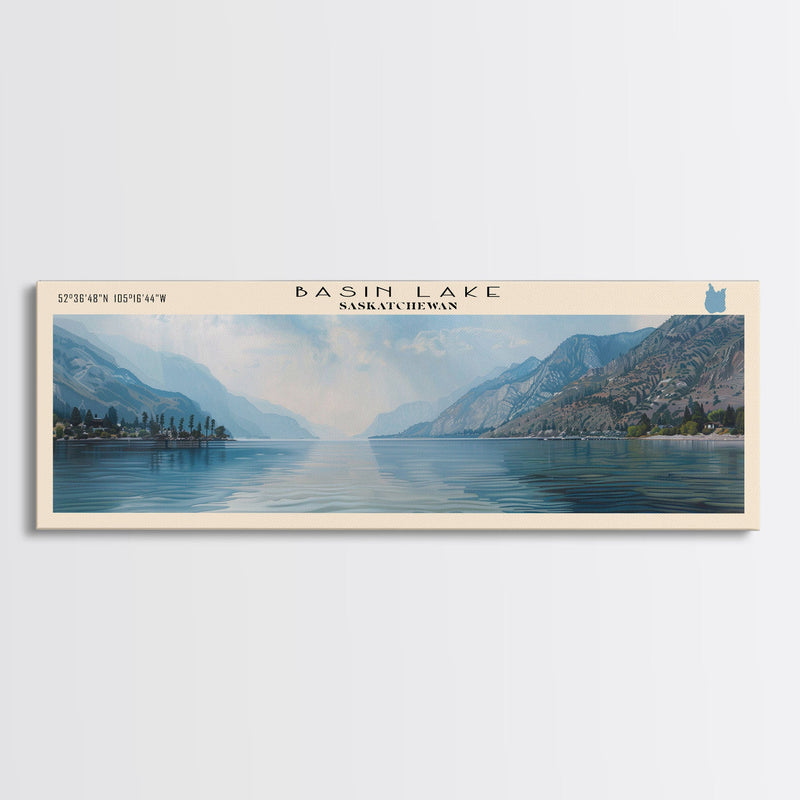 Basin Lake Panoramic Framed Canvas Print, Lake House Decor, Scenic Painting, Travel Poster, Rustic Art, Nature Wall Art