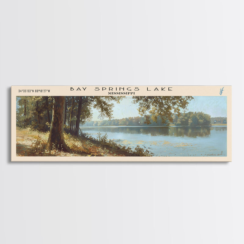 Bay Springs Lake Mississippi Framed Canvas Print, Panoramic Lake House Art, Scenic Painting, Travel Poster, Modern Decor, Nature Scene