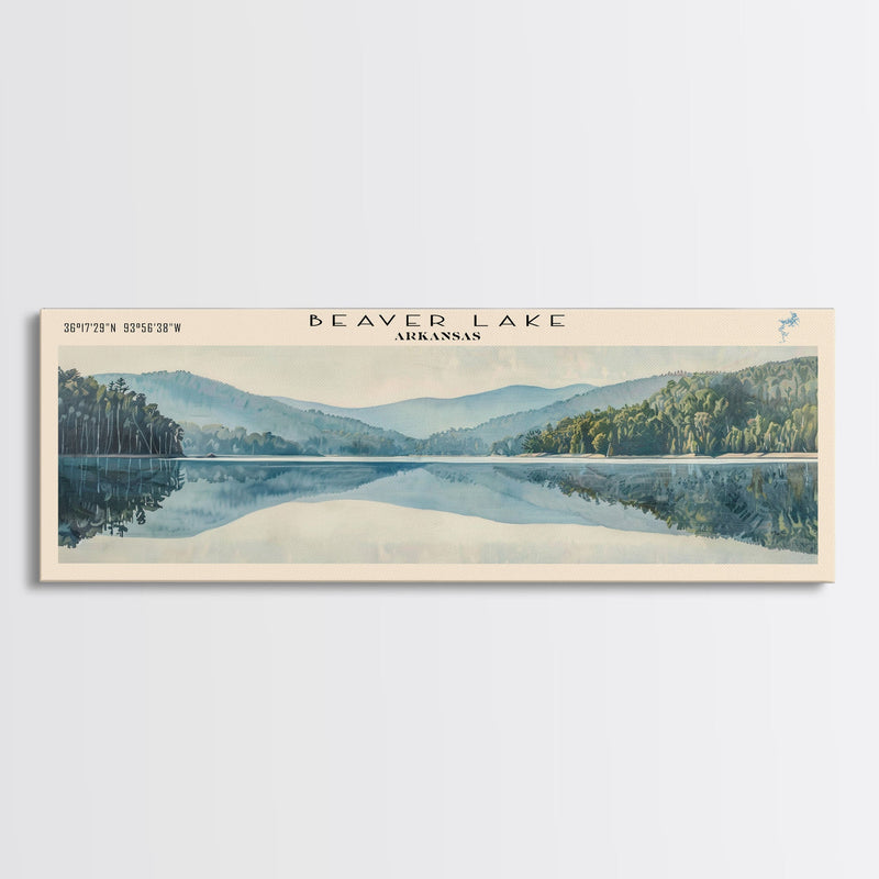 Beaver Lake Arkansas Framed Canvas Print, Panoramic Lake House Decor, Scenic Painting, Travel Poster, Rustic Art, Nature Wall Art