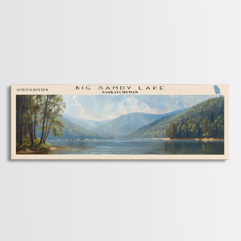 Big Sandy Lake Framed Canvas Print, Lake House Art, Panoramic Travel Poster, Scenic View, Modern Decor, Lake Painting