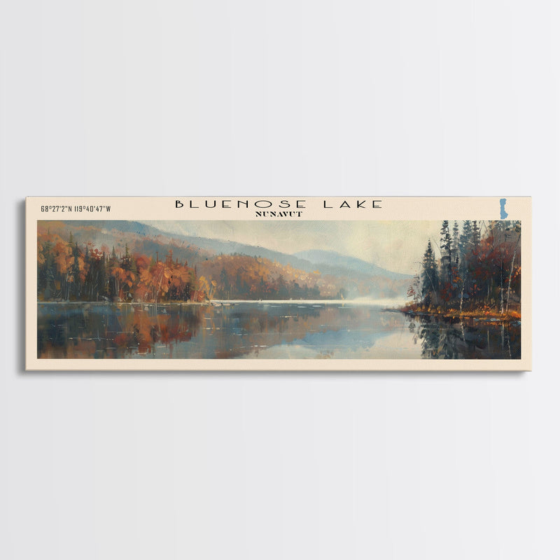 Bluenose Lake Framed Canvas Print, Panoramic Lake House Decor, Scenic View, Travel Poster, Rustic Art, Lake Painting