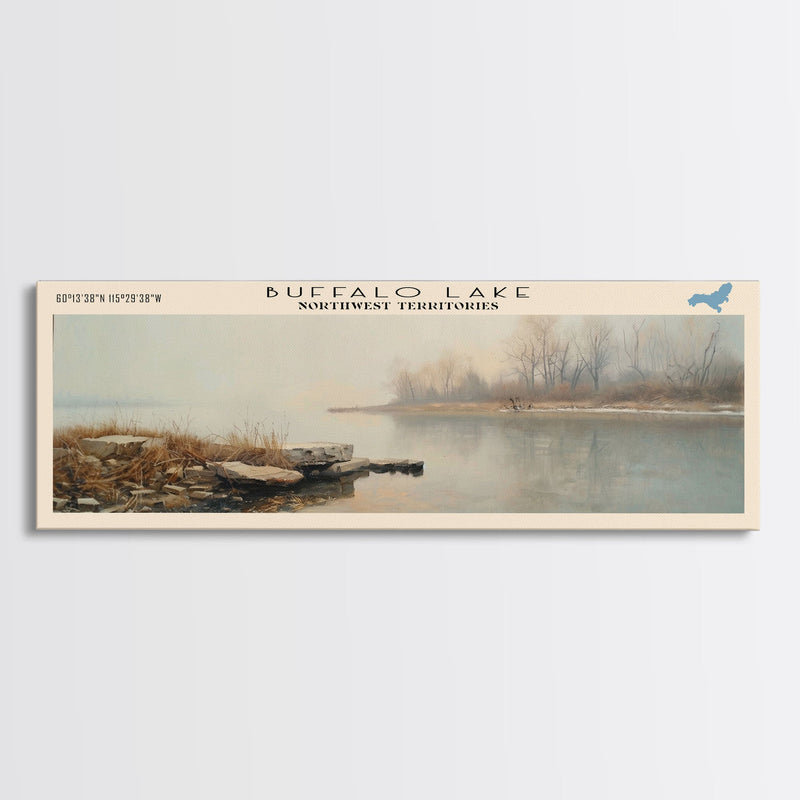 Buffalo Lake Framed Canvas Print, Panoramic Lake House Decor, Wall Art, Travel Poster, Modern Lake Painting, Nature Art