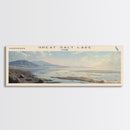 Great Salt Lake Framed Canvas Print, Panoramic Lake House Decor, Wall Art, Travel Poster, Vibrant Lake Painting, Nature Art