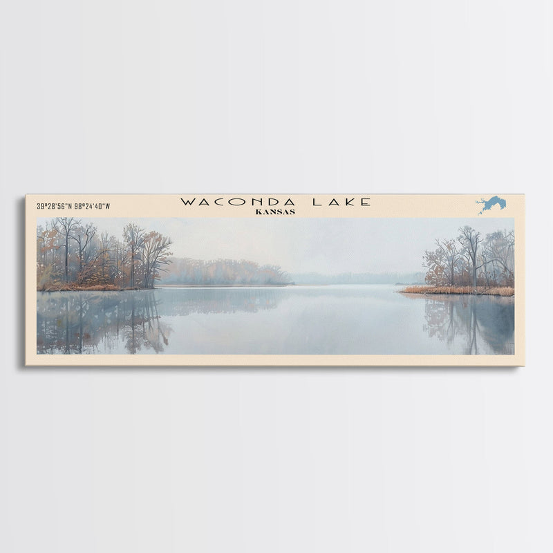 Waconda Lake Kansas Panoramic Wall Art, Framed Canvas Print, Lake House Decor, Travel Poster, Beautiful Lake Scene, Home Art