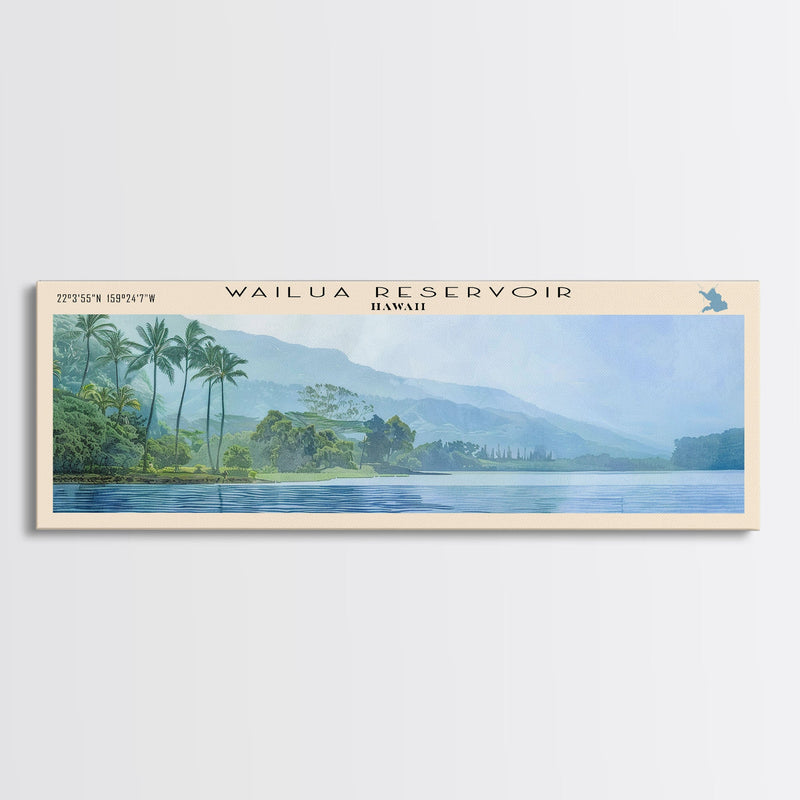 Wailua Reservoir Hawaii Panoramic Wall Art, Framed Canvas Print, Lake House Decor, Travel Poster, Serene Landscape, Living Room Art