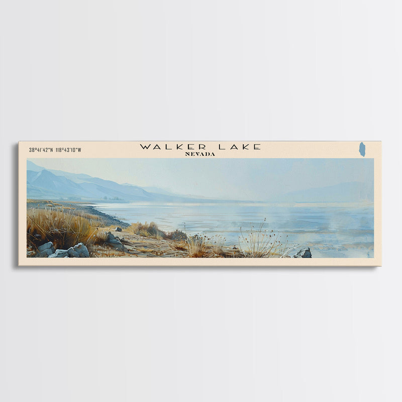 Walker Lake Nevada Panoramic Wall Art, Framed Canvas Print, Lake House Decor, Travel Poster, Serene Landscape, Home Decor