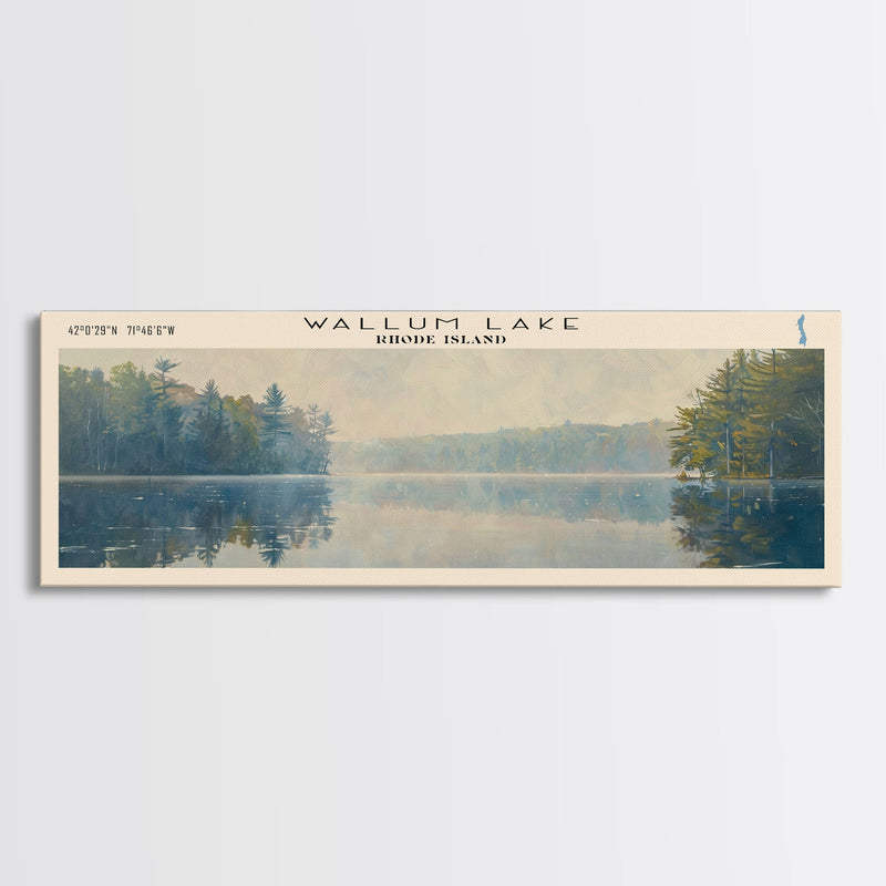 Wallum Lake Rhode Island Panoramic Wall Art, Framed Canvas Print, Lake House Decor, Travel Poster, Scenic Lake Scene, Living Room Art