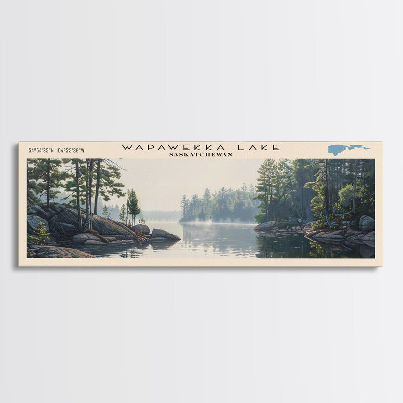 Wapawekka Lake Panoramic Wall Art, Framed Canvas Print, Lake House Decor, Travel Poster, Serene Landscape, Home Decor