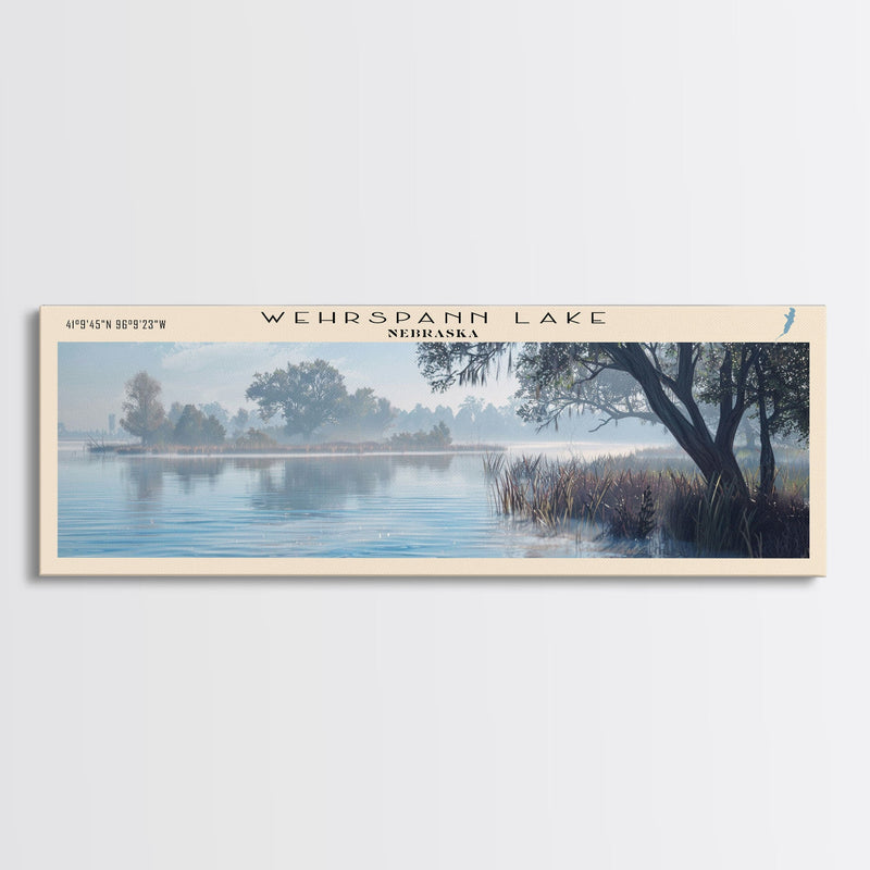 Wehrspann Lake Nebraska Panoramic Wall Art, Framed Canvas Print, Lake House Decor, Travel Poster, Serene Landscape, Living Room Decor