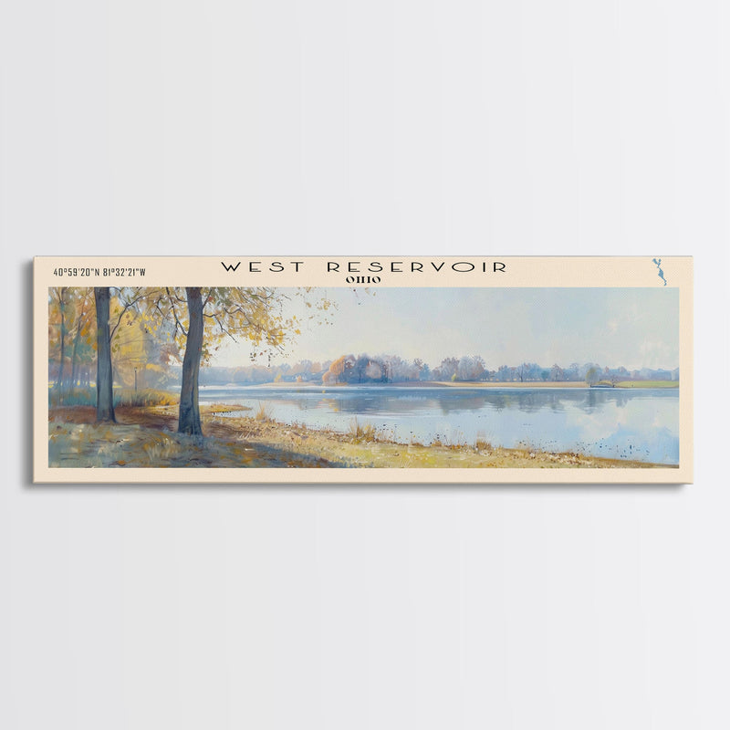 West Reservoir Ohio Panoramic Wall Art, Framed Canvas Print, Lake House Decor, Travel Poster, Scenic Lake Scene, Bedroom Decor