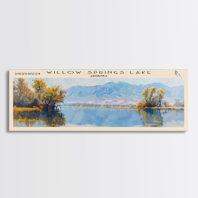 Willow Springs Lake Arizona Panoramic Wall Art, Framed Canvas Print, Lake House Decor, Travel Poster, Beautiful Lake Scene, Living Room Art