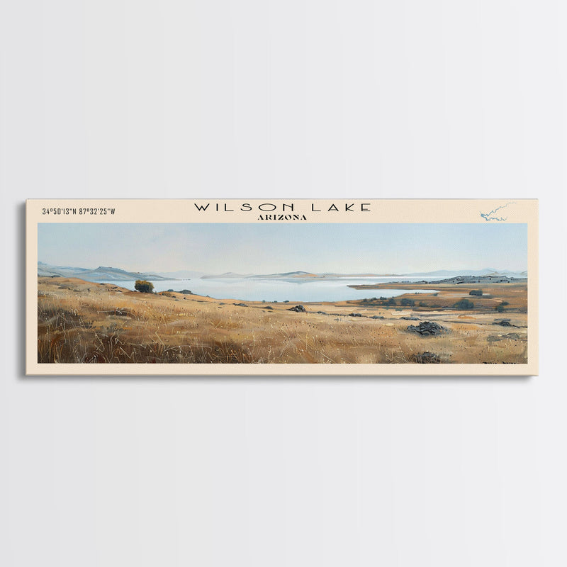 Wilson Lake Arizona Panoramic Wall Art, Framed Canvas Print, Lake House Decor, Travel Poster, Scenic Lake Scene, Bedroom Art