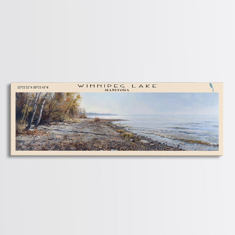 Winnipeg Lake Michigan Panoramic Wall Art, Framed Canvas Print, Lake House Decor, Travel Poster, Scenic Lake Scene, Bedroom Decor