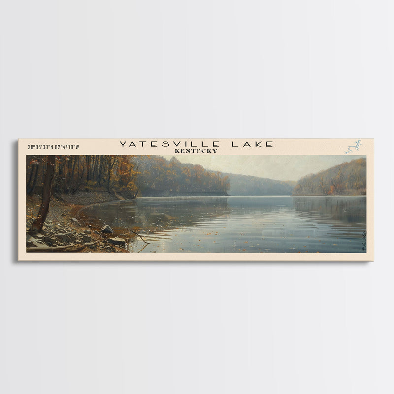 Yatesville Lake Kentucky Panoramic Wall Art, Framed Canvas Print, Lake House Decor, Travel Poster, Scenic Lake Scene, Bedroom Decor