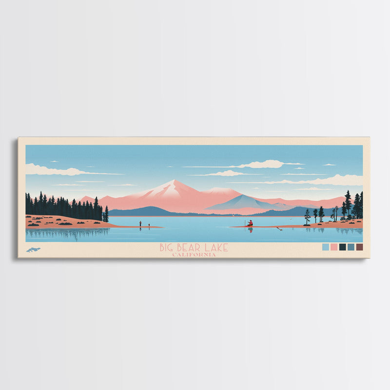 Big Bear Lake California Framed Canvas Print, Panoramic Wall Art, Midcentury Modern, Pop Art, Travel Poster, Scenic Bedroom Art, Living Room Decor