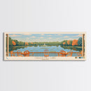 Cagles Mill Lake Indiana Framed Canvas Print, Midcentury Modern Panoramic Wall Art, Living Room Decor, Pop Art, Travel Poster Art, Scenic Nature Painting