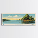 Calcasieu Lake Louisianna Framed Canvas Print, Pop Art Panoramic Travel Poster, Midcentury Modern, Wall Art, Scenic Nature Painting, Bedroom Decor