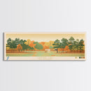 Canobie Lake New Hamphire Framed Canvas Print, Midcentury Modern Panoramic Wall Art, Living Room Decor, Pop Art, Travel Poster Art, Scenic Nature Painting