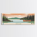 Canoe Lake Saskatchewan Framed Canvas Print, Midcentury Modern Panoramic Wall Art, Living Room Decor, Pop Art, Travel Poster Art, Scenic Nature Painting