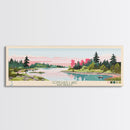 Conchas Lake New Mexico Framed Canvas Print, Midcentury Modern Panoramic Wall Art, Living Room Decor, Pop Art, Travel Poster Art, Scenic Nature Painting, Lake House Decor
