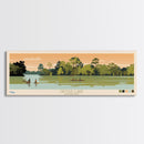 Cross Lake Louisiana Framed Canvas Print, Midcentury Modern Panoramic Wall Art, Living Room Decor, Pop Art, Travel Poster Art, Scenic Nature Painting, Lake House Decor