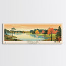 Crystal Lake Connecticut Framed Canvas Print, Pop Art Panoramic Travel Poster, Midcentury Modern, Wall Art, Scenic Nature Painting, Bedroom Decor, Living Room Art