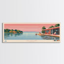 Dallas Lake Indiana Framed Canvas Print, Midcentury Modern Panoramic Wall Art, Bedroom Decor, Pop Art, Travel Poster Art, Scenic Nature Painting