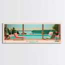 DeQueen Lake Arkansas Framed Canvas Print, Midcentury Modern Panoramic Wall Art, Living Room Decor, Pop Art, Travel Poster Art, Scenic Nature Painting