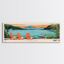 Jordan Pond Maine Framed Canvas Print, Panoramic Wall Art, Midcentury Modern, Pop Art, Bedroom Decor, Travel Poster, Artistic Home Decor