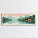 Lake Rabun Georgia Framed Canvas Print, Panoramic Wall Art, Midcentury Modern, Pop Art, Bedroom Art, Travel Poster, Lake House Decor