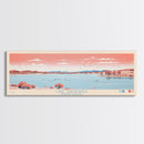 Lake Sakakawea North Dakota Framed Canvas Print, Panoramic Wall Art, Midcentury Modern, Pop Art, Living Room Decor, Travel Poster, Lake House Art