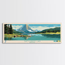Swiftcurrent Lake, Montana Framed Canvas Print, Lake House Art, Midcentury Modern Decor, Pop Art, Travel Poster, Living Room Wall Art