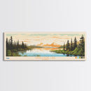 Takslesluk Lake, Alaska Framed Canvas Print, Lake House Decor, Midcentury Modern Art, Pop Art, Travel Poster, Bedroom Wall Art