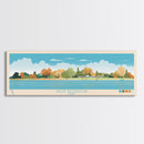West Reservoir, Ohio Framed Canvas Print, Panoramic Lake House Decor, Midcentury Modern Art, Pop Art, Travel Poster, Living Room Wall Art