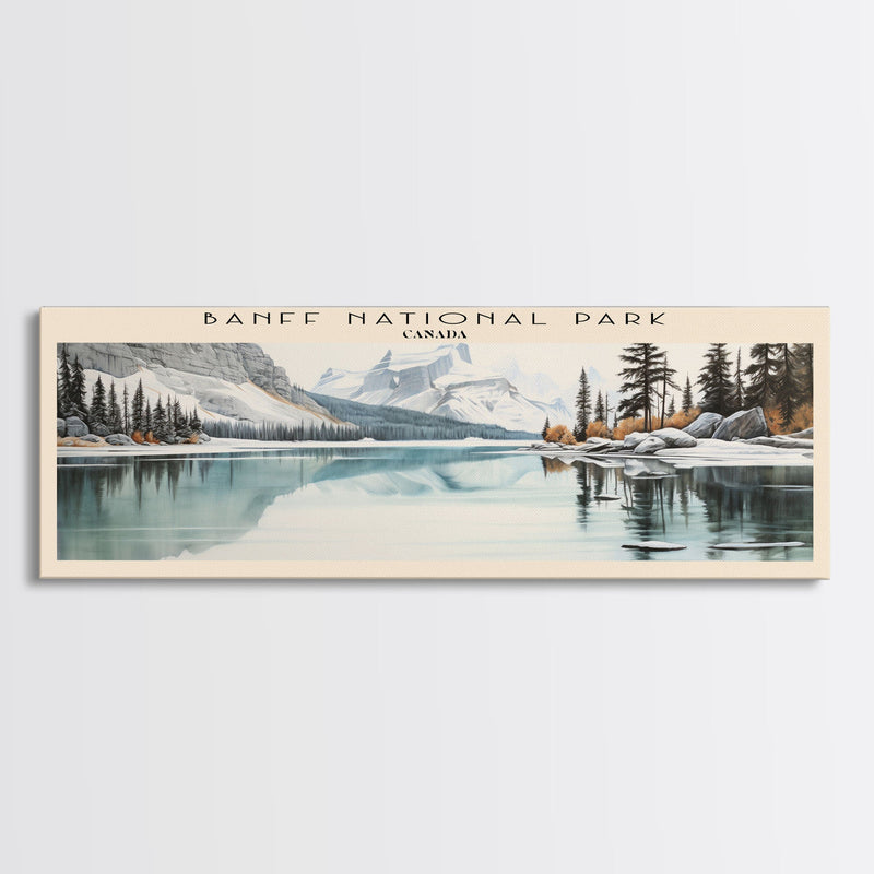 Banff National Park COUNTRY | Framed Travel Poster Canvas Print | Trendy Wall Art | Watercolor Painting | Living Room Art | Unique Art