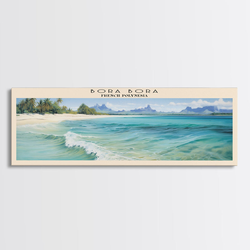 Bora Bora Travel Art Framed Canvas Print, COUNTRY Wall Decor, Home Decor, Travel Poster, Vintage Wall Art, Watercolor Painting