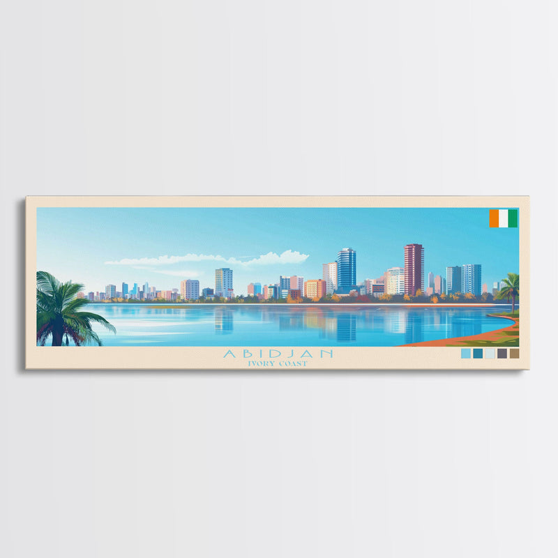 Abidjan, Ivory Coast Panoramic Travel Poster Canvas Print, Abidjan, Ivory Coast Painting, Ivory Coast Art, Abidjan Travel Art, Guest Room Painting