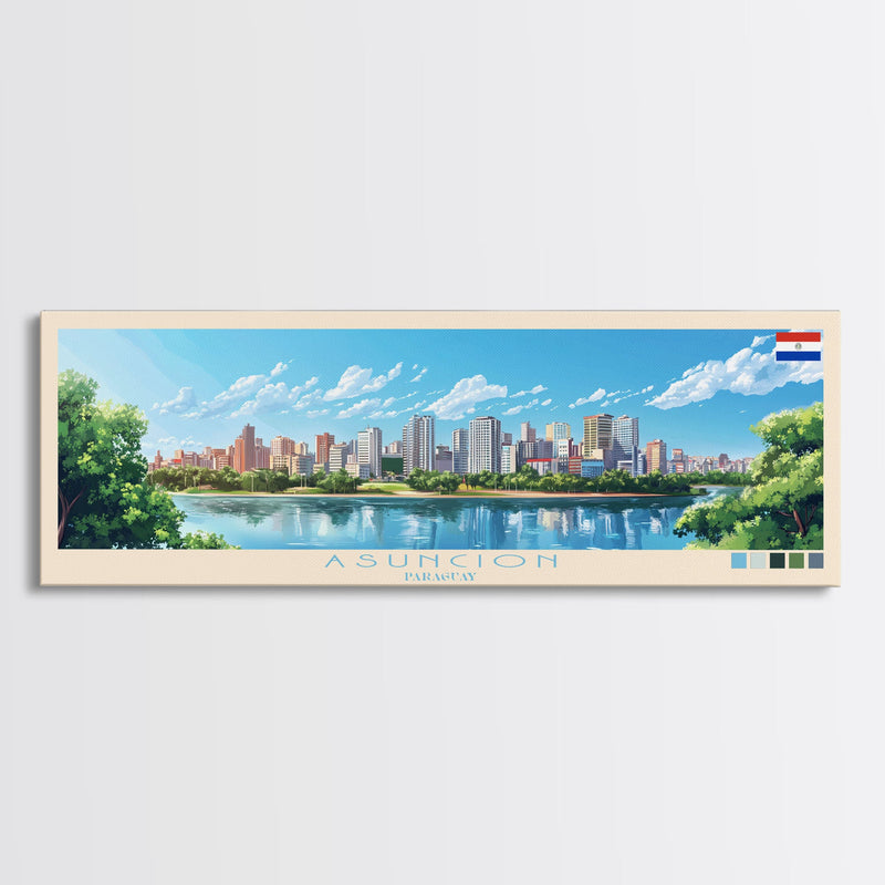 Asuncion, Paraguay Panoramic Travel Poster Canvas Print, Asuncion, Paraguay Painting, Paraguay Art, Asuncion Travel Art, Living Room Painting