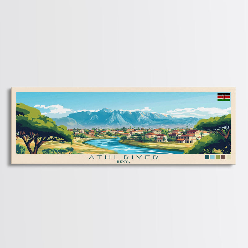 Athi River, Kenya Panoramic Travel Poster Canvas Print, Athi River, Kenya Painting, Kenya Art, Athi River Panoramic Travel Art, Travel Painting