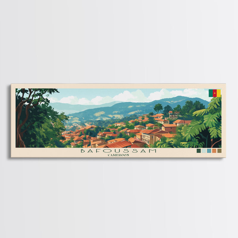 Bafoussam, Cameroon Travel Poster Panoramic Canvas Print, Bafoussam, Cameroon Painting, Cameroon Art, Bafoussam Travel Art, Guest Room Painting