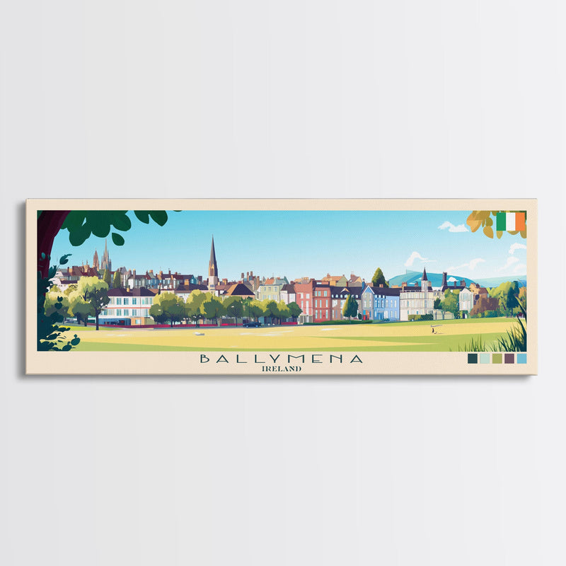 Ballymena, Ireland Travel Poster Panoramic Canvas Print, Ballymena, Ireland Painting, Ireland Art, Ballymena Travel Art, Guest Room Painting