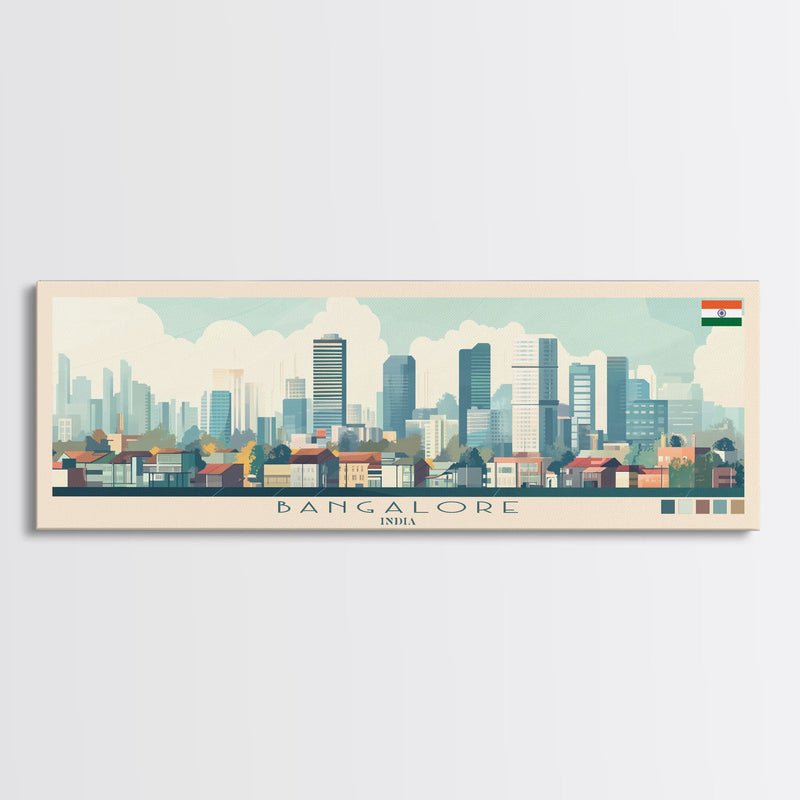 Bangalore, India Panoramic Travel Poster Canvas Print, Bangalore, India Painting, India Art, Bangalore Travel Art, Living Room Painting