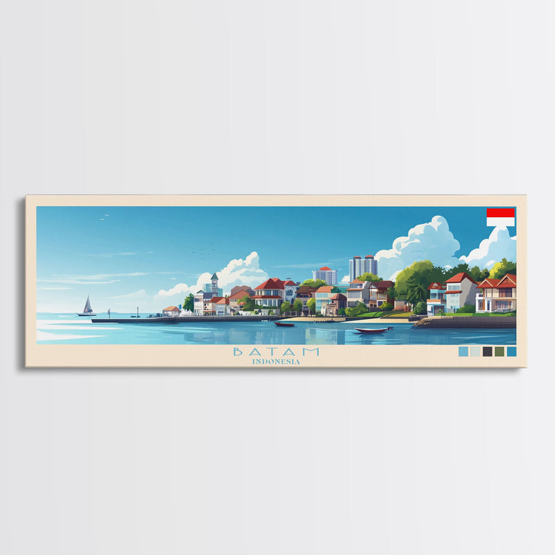 Batam, Indonesia Panoramic Travel Poster Canvas Print, Batam, Indonesia Painting, Indonesia Art, Batam Travel Art, Guest Room Painting