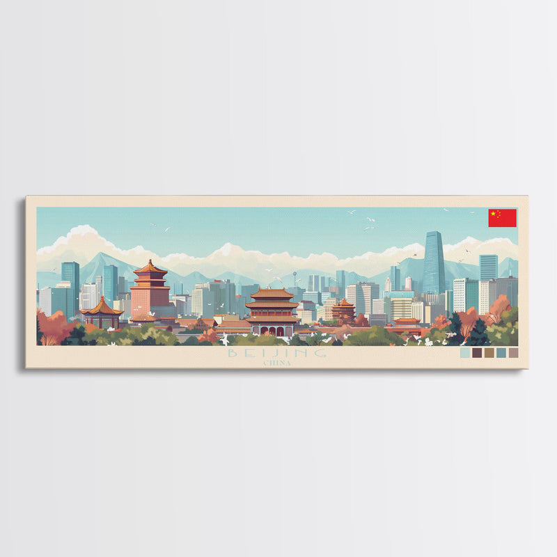 Beijing, China Panoramic Travel Poster Canvas Print, Beijing, China Painting, China Art, Beijing Travel Art, Guest Room Painting