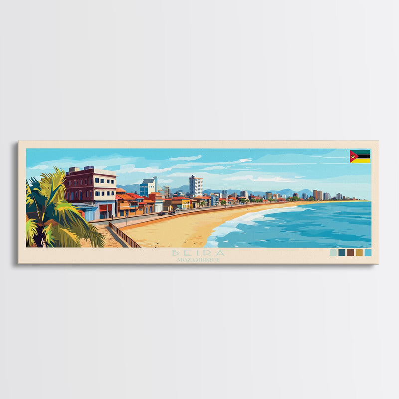 Beira, Mozambique Panoramic Travel Poster Canvas Print, Beira, Mozambique Painting, Mozambique Art, Beira Travel Art, Living Room Painting