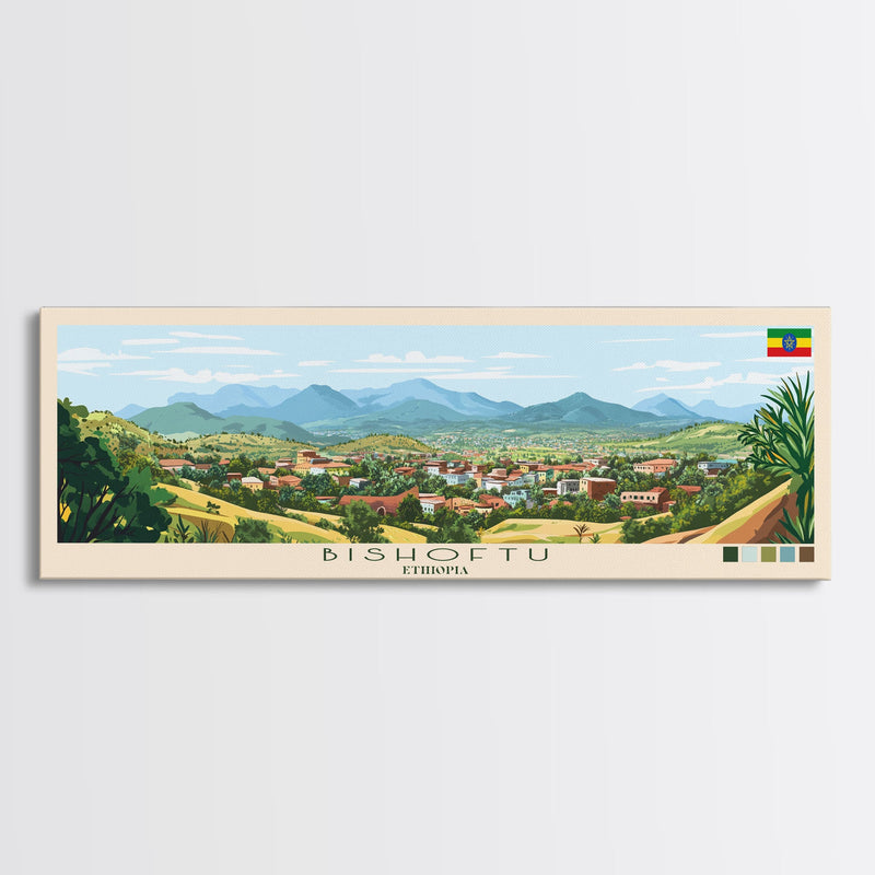 Bishoftu, Ethiopia Panoramic Travel Poster Canvas Print, Bishoftu, Ethiopia Painting, Ethiopia Art, Bishoftu Panoramic Travel Art, Travel Painting