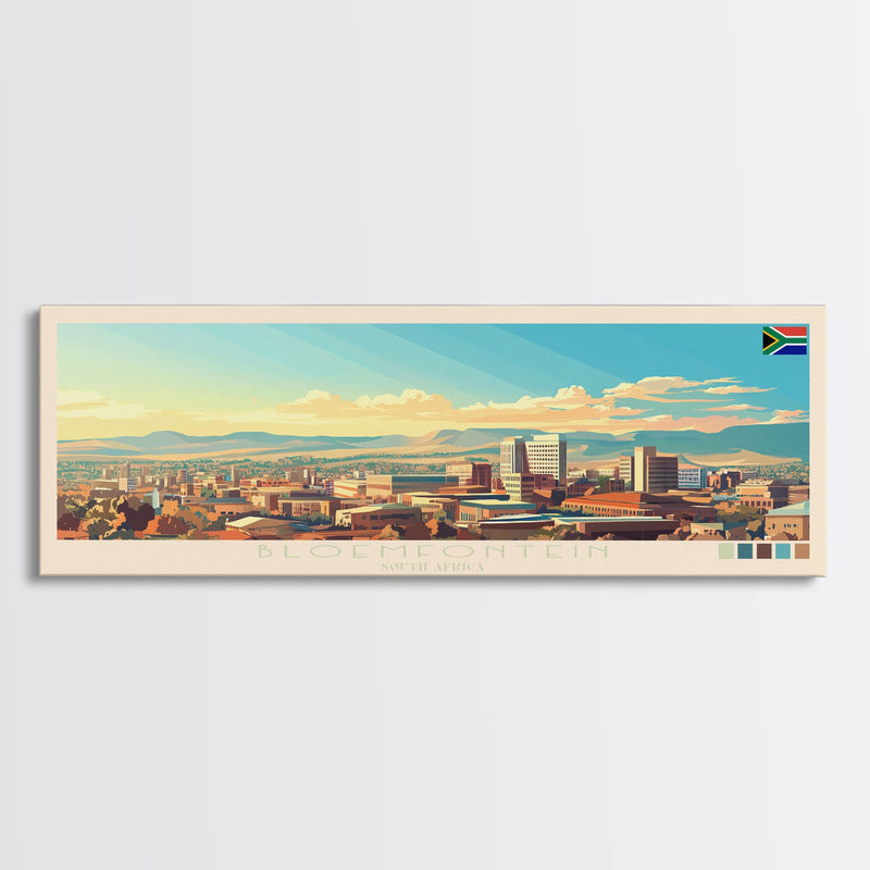 Bloemfontein, South Africa Panoramic Travel Poster Canvas Print, Bloemfontein, South Africa Painting, South Africa Art, Bloemfontein Panoramic Travel Art, Travel Painting