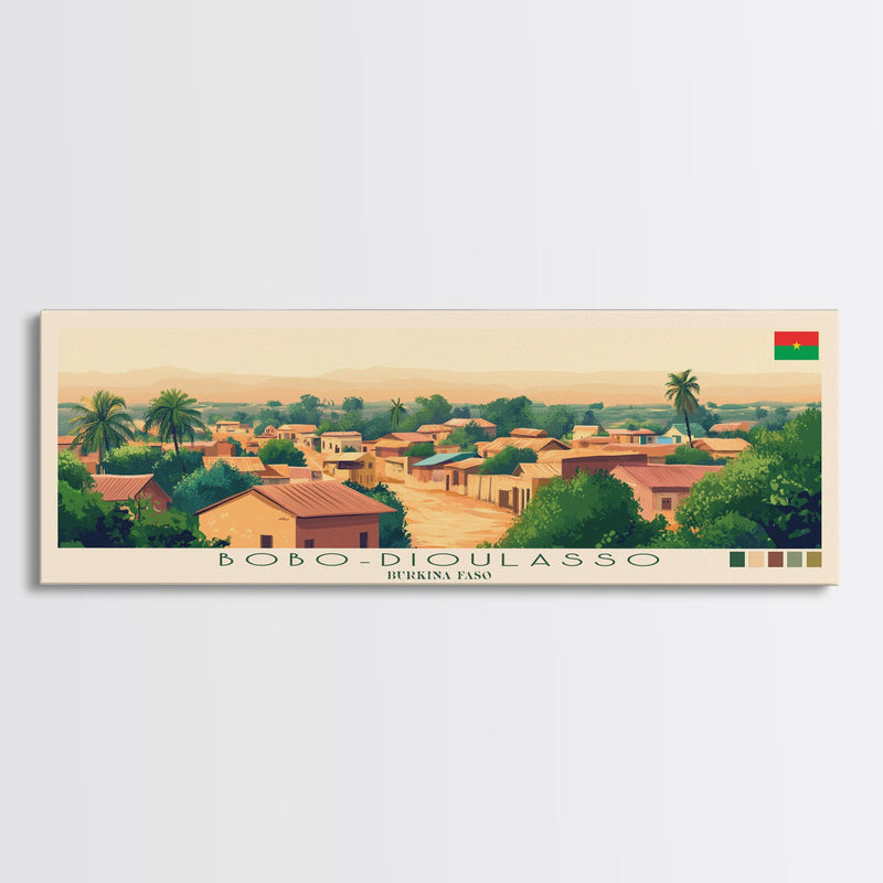 Bobo-Dioulasso, Burkina Faso Panoramic Travel Poster Canvas Print, Bobo-Dioulasso, Burkina Faso Painting, Burkina Faso Art, Bobo-Dioulasso Travel Art, Guest Room Painting